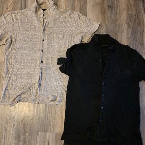 Banana Republic Black and Taupe Casual Button Down 100% Linen Shirts